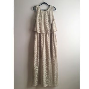 London Times Tan Lace Maxi Dress